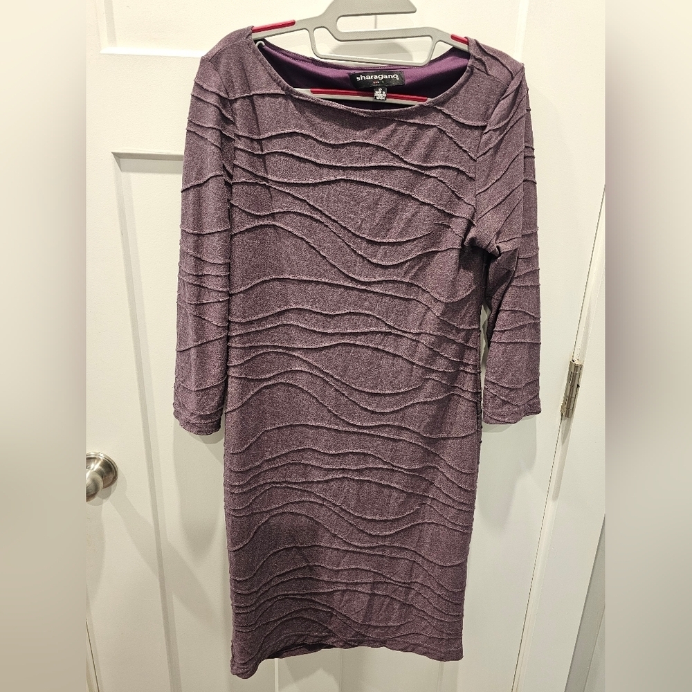 Sharagano Purple Textured Wave Knit Sheath Dress Size 12